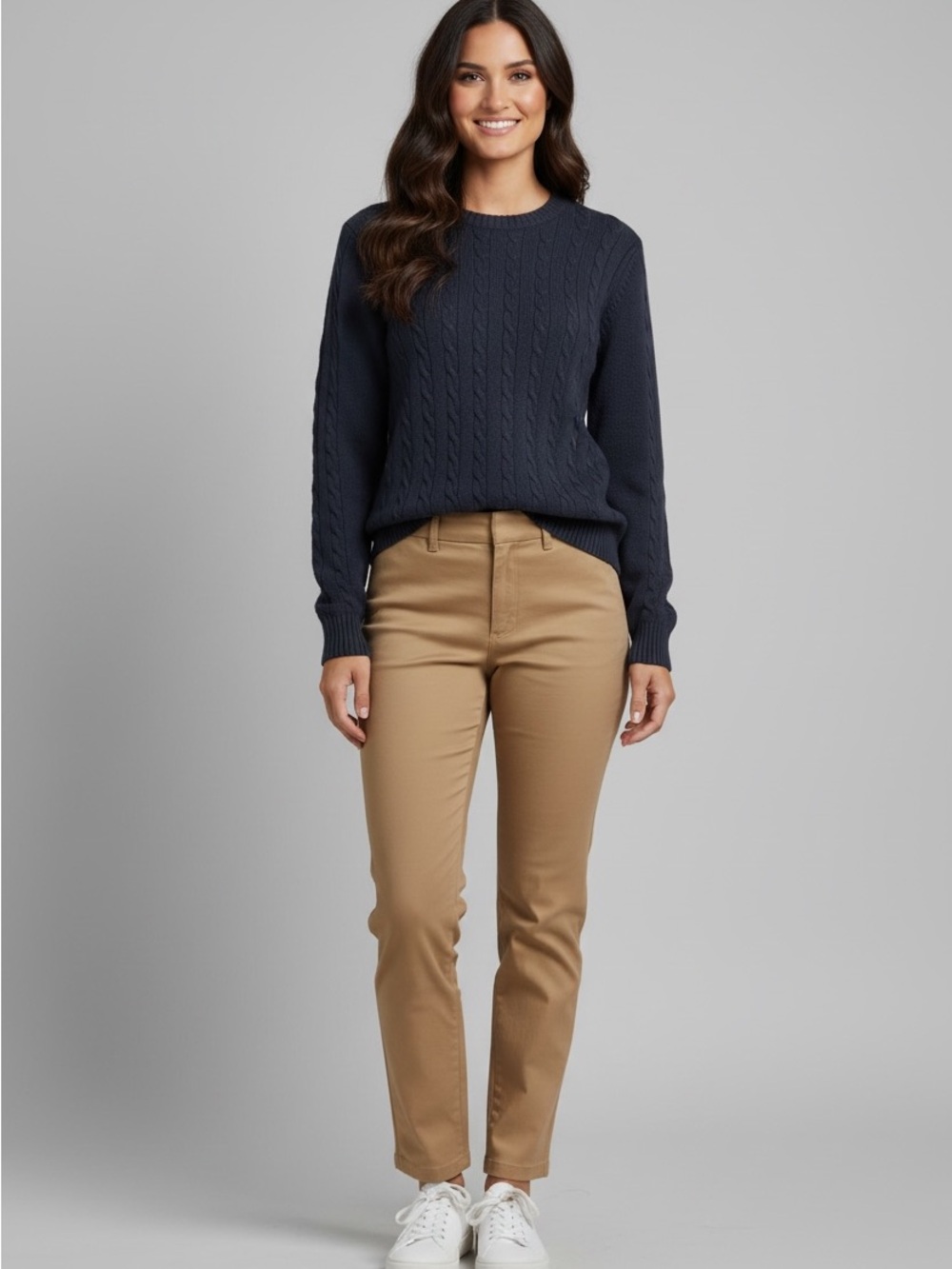 Lands End Drifter 2013 Crewneck Cable Knit Sweater in Navy Blue 100 % Cotton